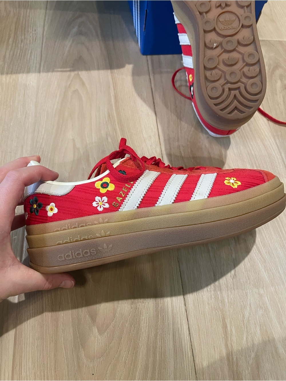 adidas Liberty Red Floral Platform Sneakers with White Stripes - Picture 5 of 7